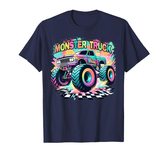 Monster Truck Colorful Birthday Party Retro Trucks Car Lover T-Shirt