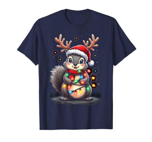 Squirrel Christmas 2024 With Lights & Holiday Xmas Men Women T-Shirt