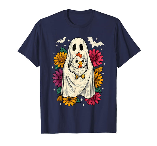 Retro Chicken Ghost Halloween Floral Cute Animal Lover T-Shirt