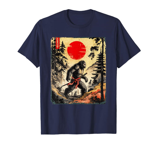 Samurai Bigfoot Japanese Vintage Graphic Ukiyo-e Art Funny T-Shirt