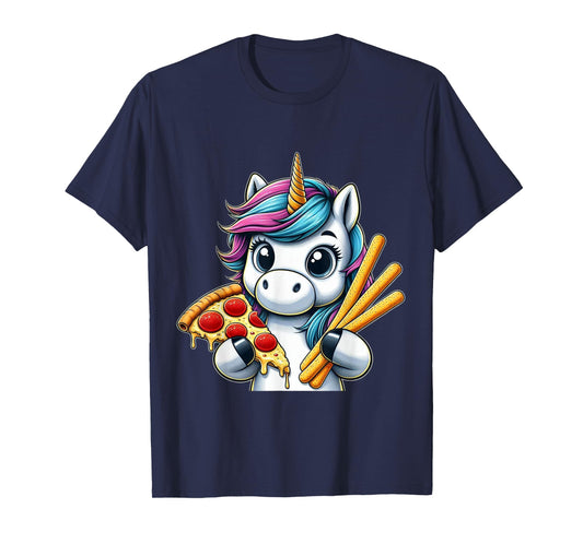 Unicorn Eating Pizza and Breadsticks Boys Girls Women Kids T-Shirt