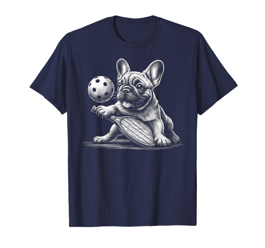 Pickleball French Bulldog Sketch Paddle Sport T-Shirt