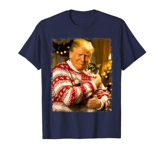 Funny Trump Christmas Sweater for Cat Lovers Xmas Pajamas T-Shirt