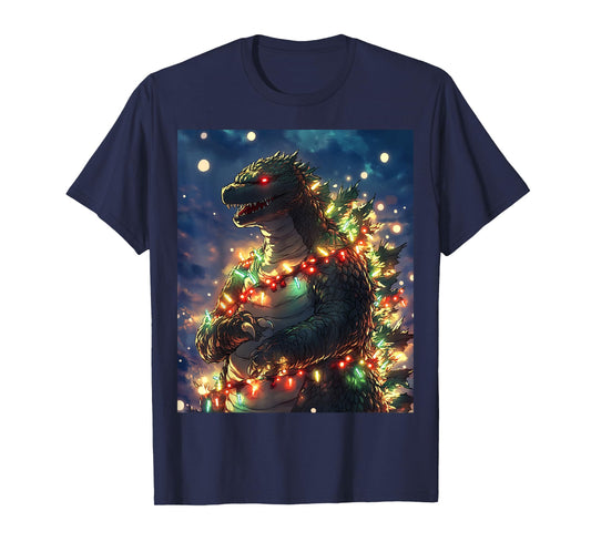 Japanese Monster Kaiju Santazilla Christmas Tree Lights T-Shirt