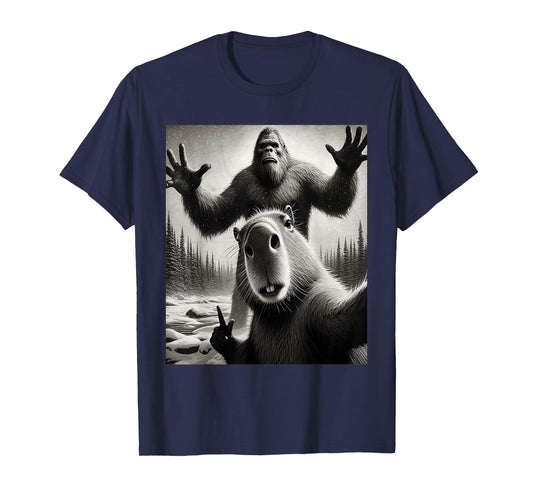 Funny Selfie Capybara Finds Bigfoot Sasquatch Photo T-Shirt