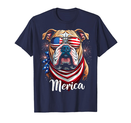 Patriotic Bulldog ‘Merica 4th of July Dog T-Shirt