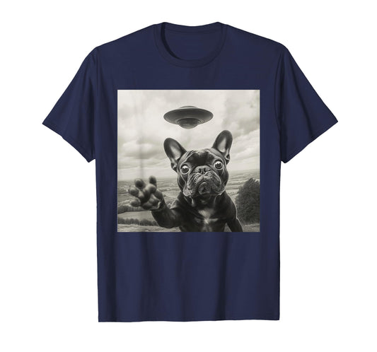 Funny French Bulldog Selfie Alien UFO Graphic Gift Men Women T-Shirt