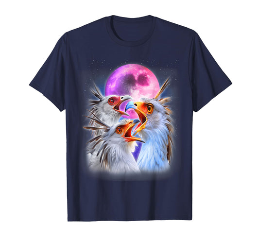 3 Secretary Bird Howling At The Moon Funny Bird Lover Birder T-Shirt