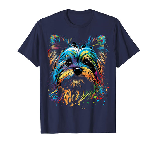 Colorful Yorkie Yorkshire Terrier Dog Face Painting Black T-Shirt for Men Women Kids