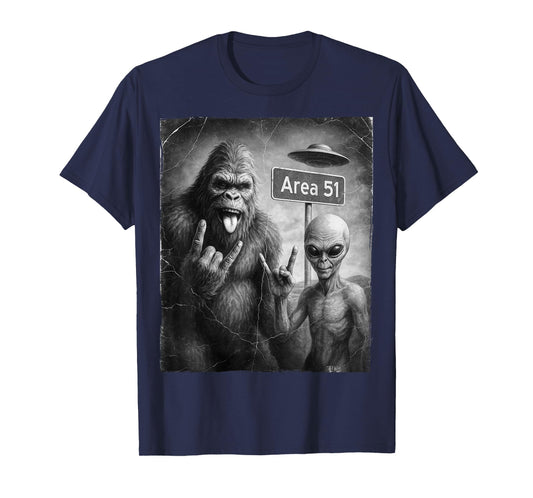 UFO & Rock On Area 51, Bigfoot and Alien Vintage Sasquatch T-Shirt