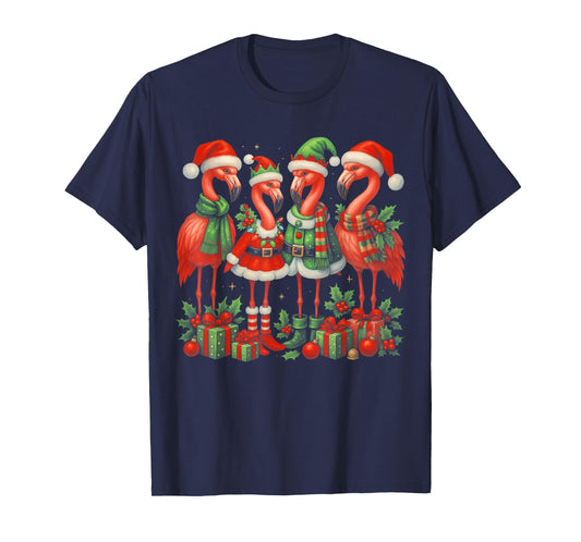 HUGvyn Pink Flamingo Santa Christmas Womens Flamingo Lover T-Shirt