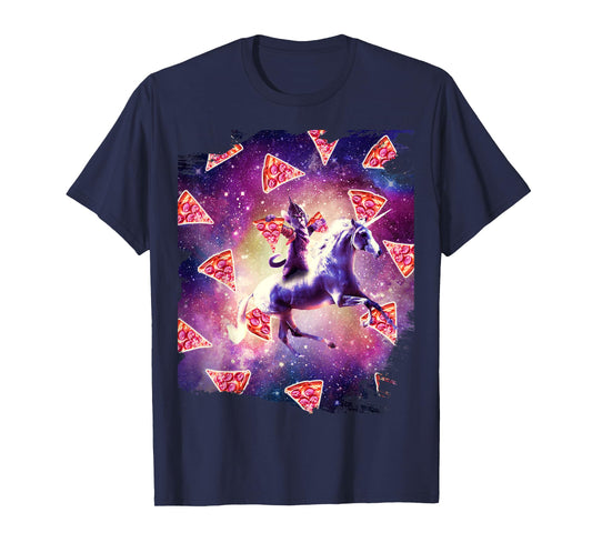 Warrior Space Cat On Unicorn - Pizza Men Women Kids T-Shirt