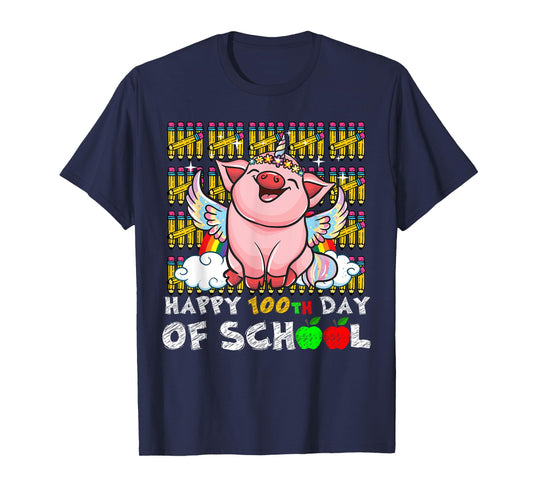 Happy 100th Day Of School Pig Funny Teacher Student Kids T-Shirt