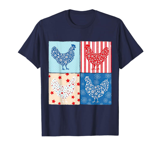 Patriotic Floral Chicken 4th of July Farm Girls USA Farmer T-Shirt