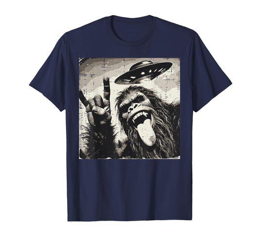 Bigfoot Rocker Tongue Ufo Selfie Sasquatch Rock Men Boys Kid T-Shirt
