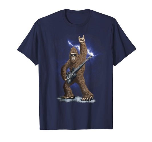 Rock And Roll Bigfoot Sasquatch Playing on guitar Sunglasses T-Shirt