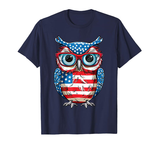Owl American Flag 4th of July Day Animal Owl Gifts for Women T-Shirt
