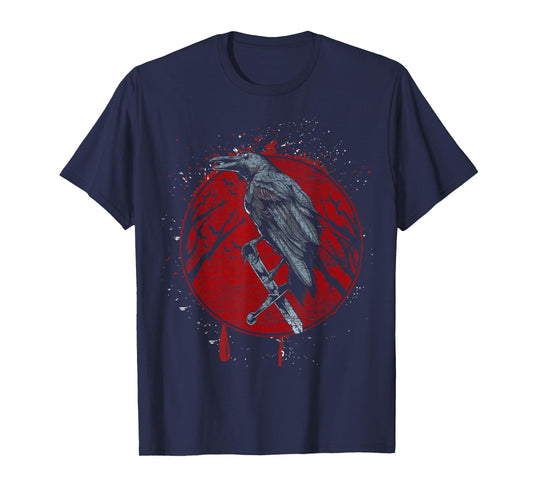 Halloween Raven Red Moon Spooky Night Crow T-Shirt