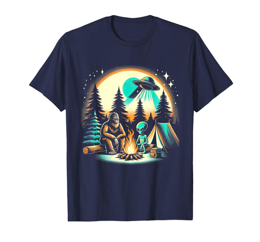 Funny Bigfoot & Alien UFO Camping Outdoor Adventures Hiking T-Shirt