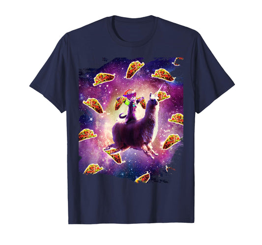 Rave Space Cat On Llama Unicorn - Taco T-Shirt