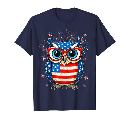 Cute Owl USA American Flag Independence Day 4th Of July Kids T-Shirt