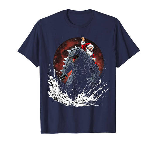 Santa Riding The Japanese Monster Kaiju for Christmas T-Shirt