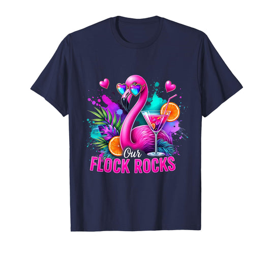 Our Flock Rocks Flamingo Summer Vacation Family Matching T-Shirt