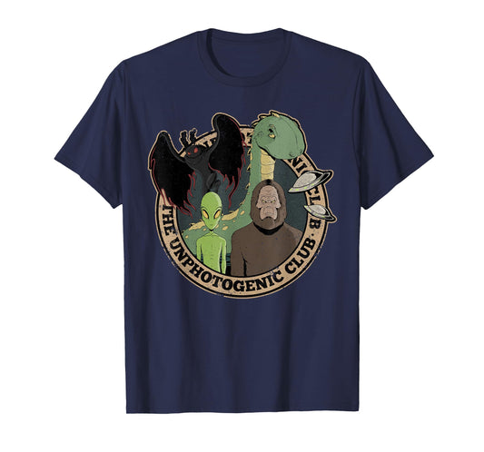 Unphotogenic Club Cryptid Alien Bigfoot Mothman Loch Ness T-Shirt