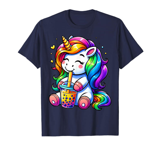 Unicorn Drinking Boba Tea Anime Cute Kawaii Funny Bubble Tea T-Shirt