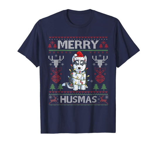 Cute Merry Huskymas Ugly Sweater Husky Christmas Tree Dog T-Shirt