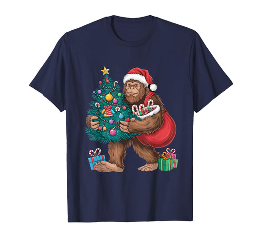 Santa Bigfoot Christmas Tree Lights Xmas Sasquatch Lovers T-Shirt