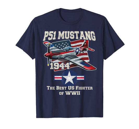p51 mustang ww2 warbird plane American flag military T-Shirt