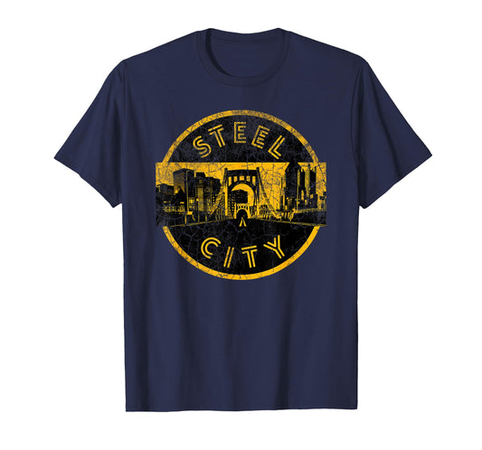 Pittsburgh Steel City Retro Skyline Bridge Vintage T-Shirt