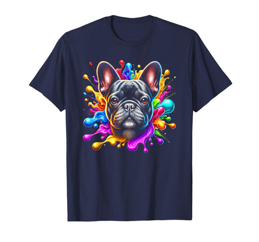 Cute French Bulldog in Colourful Paint Splashes Men Women Kids T-Shirt