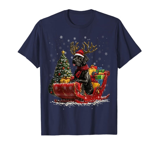 Santa Great Dane reindeer Light Christmas T-Shirt