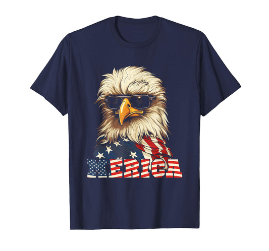 Merica USA American Flag Patriotic 4th of July Bald Eagle T-Shirt