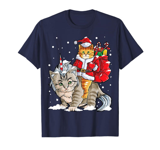 Cat Christmas Santa Caticorn Unicorn Meowy Catmas Xmas Girls T-Shirt