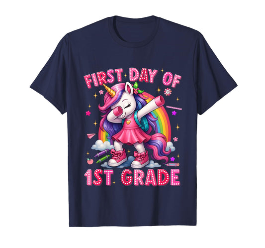 Kids First Day Of 1st Grade Unicorn Back To School Girls Outfits T-Shirt