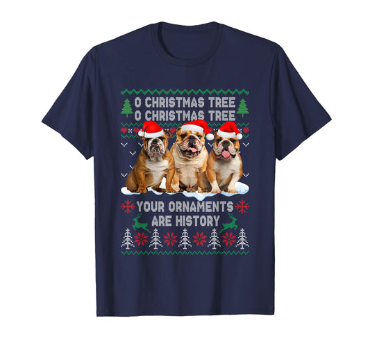 Cute English Bulldog Dog Oh Christmas Tree Ugly Xmas T-Shirt for Men Women Kids