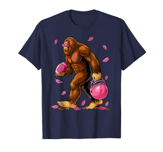 Bigfoot Football Pink Ribbon Breast Cancer Awareness T-Shirt