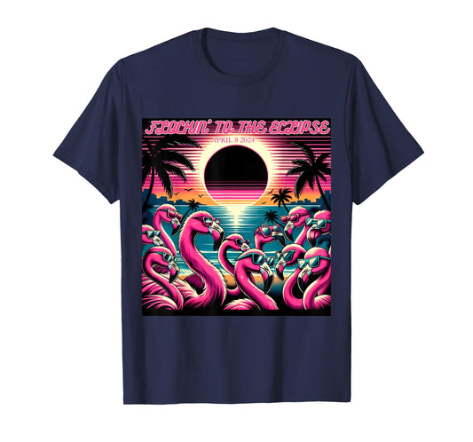 Solar Eclipse 2024 Retro Flamingos Flockin' To The Eclipse T-Shirt