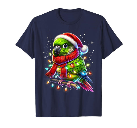 Green Cheek Conure Christmas Tree Lights Xmas Parrot Lover T-Shirt