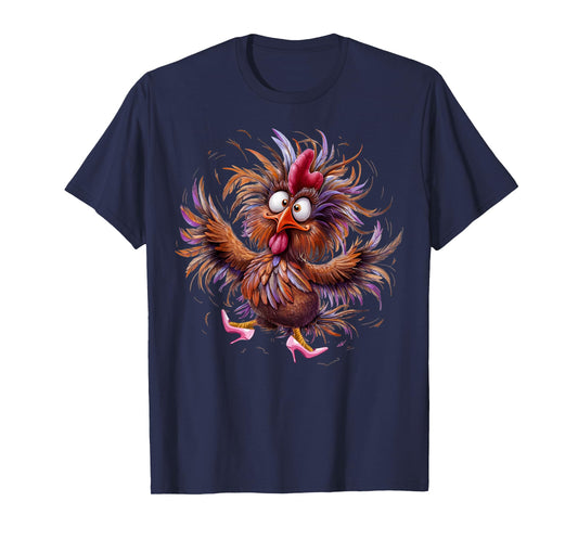 Crazy Chicken in Pink Heels Color T-Shirt