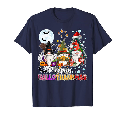 Happy Hallothanksmas Gnomes Lover Funny Halloween Xmas Thank T-Shirt