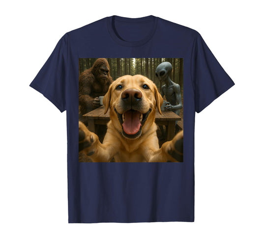 Funny Dog Selfie Bigfoot Alien Halloween T-Shirt