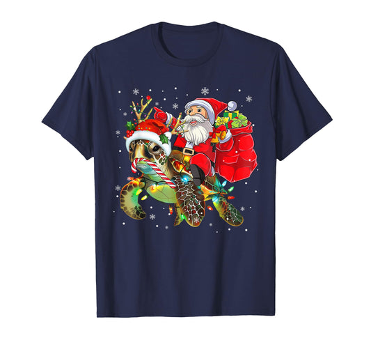 Funny Turtle Christmas Santa Riding Sea Turtle Xmas 2025 T-Shirt