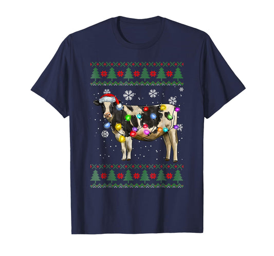 Ugly Cow Christmas Sweater Santa Hat and Light Up Xmas T-Shirt