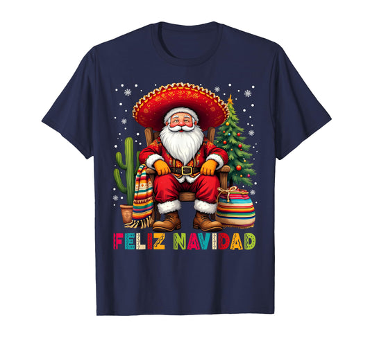 Feliz Navidad Xmas Santa Sombrero Mexican Men Women Kid T-Shirt