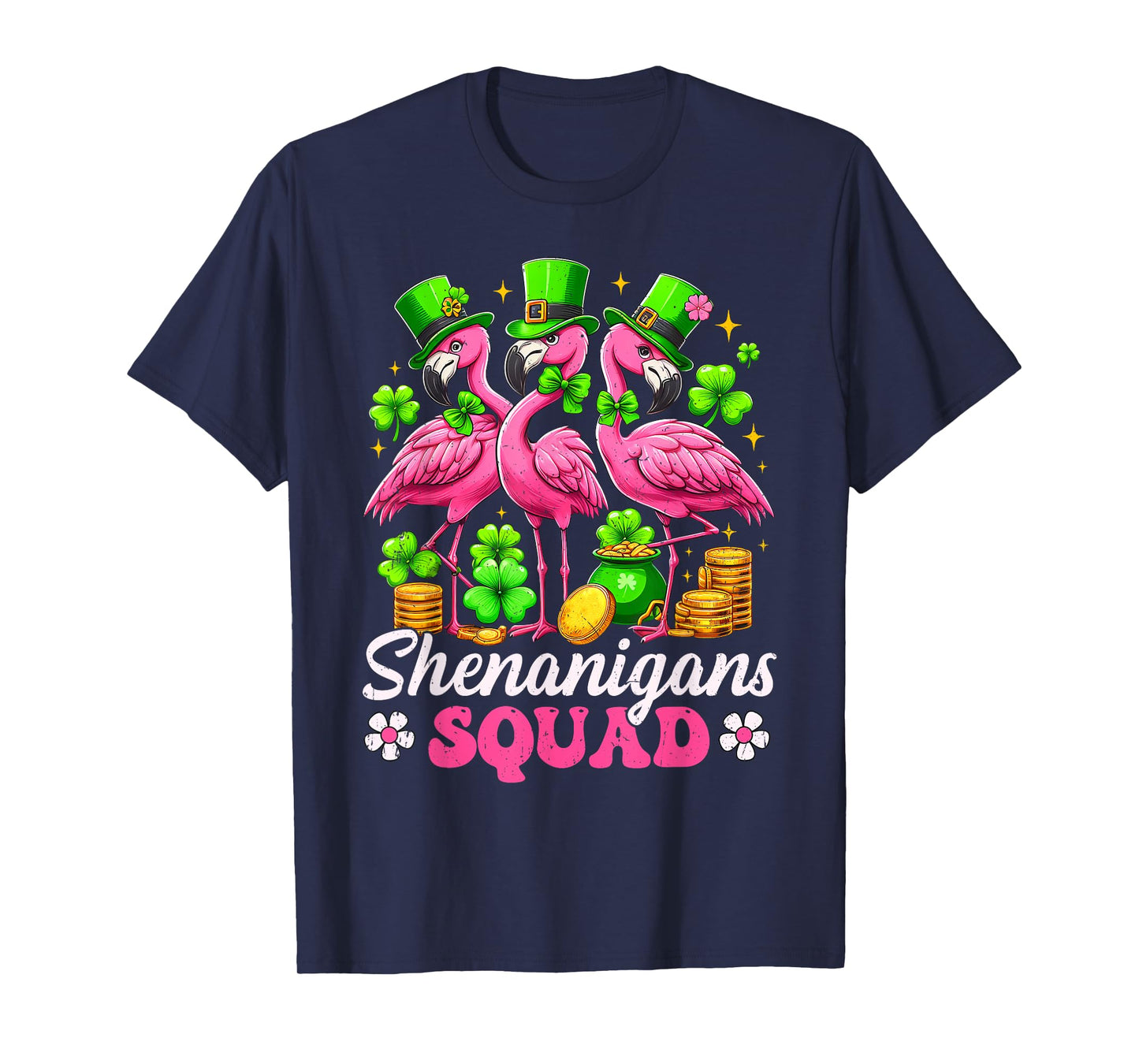 Groovy Shenanigan Squad Irish Flamingo St Patrick's Day T-Shirt