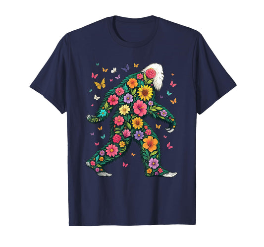Floral Bigfoot Sasquatch Retro Colorful Flowers Gifts Funny T-Shirt